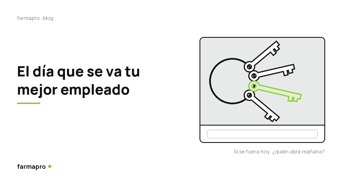 Llavero sobre el mostrador de una farmacia con el texto: si se fuera hoy, ¿quién abre mañana?